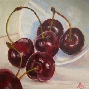 "Toppled Cherries" Greetings Card (Square)