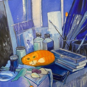 "Artist's Studio with Stone Cat" Greetings card